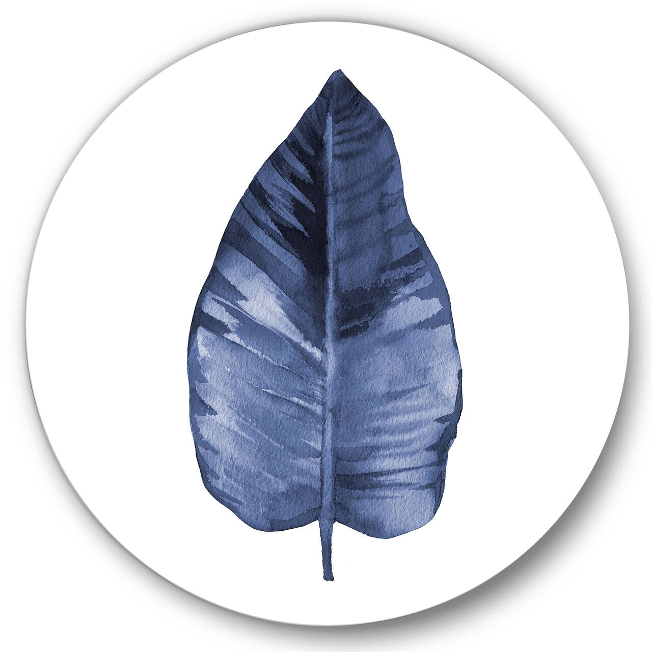 Designart - Blue Leaf Watercolour On White - Traditional Metal Circle Wall Art